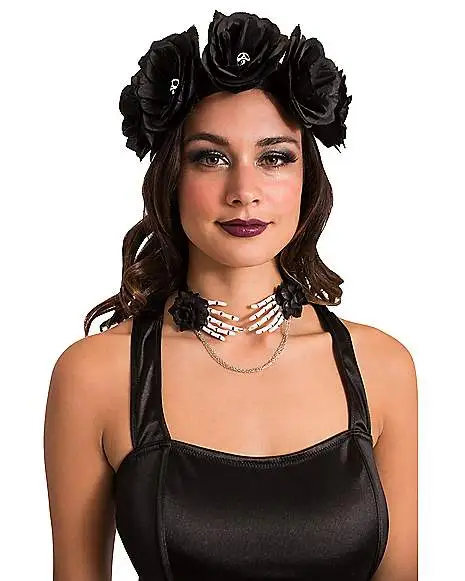Spirit Halloween Black Rose Skull Headband 3 Spirit Halloween Black Rose Skull Headband