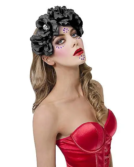 Spirit Halloween Black Rose Skull Headband 4 Spirit Halloween Black Rose Skull Headband - Image 2