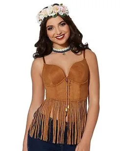 Spirit Halloween Adult Brown Suede Fringe Top