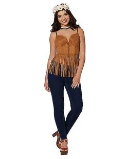 Spirit Halloween Adult Brown Suede Fringe Top -Halloween Clothing Theme Store 01315100 c