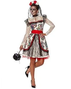 Spirit Halloween Adult Sugar Skull Bride Costume 8 Spirit Halloween Adult Sugar Skull Bride Costume -Halloween Clothing Theme Store 01346576 c