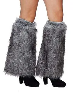 Spirit Halloween Grey Faux Fur Leg Warmers -Halloween Clothing Theme Store 01352277 c