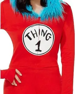 Spirit Halloween Adult Thing 1 And Thing 2 Romper Costume - Dr. Seuss -Halloween Clothing Theme Store 01360049 c
