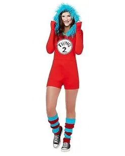 Spirit Halloween Adult Thing 1 And Thing 2 Romper Costume - Dr. Seuss -Halloween Clothing Theme Store 01360049 d