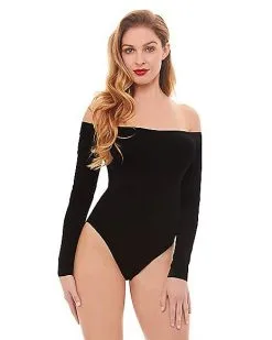 Spirit Halloween Off The Shoulder Black Bodysuit -Halloween Clothing Theme Store 01392307 a