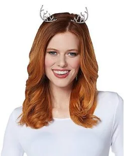 Spirit Halloween Silver Rhinestone Deer Antler Headband