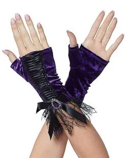 Spirit Halloween Purple Velvet Witch Gloves - Deluxe -Halloween Clothing Theme Store 01403724 c