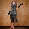 Spirit Halloween Adult Black Beaded Flapper Dress -Halloween Clothing Theme Store 01470350 a
