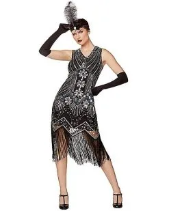 Spirit Halloween Adult Black Beaded Flapper Dress -Halloween Clothing Theme Store 01470350 b