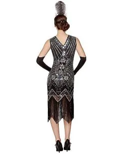 Spirit Halloween Adult Black Beaded Flapper Dress -Halloween Clothing Theme Store 01470350 c