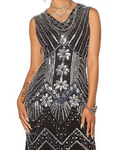 Spirit Halloween Adult Black Beaded Flapper Dress -Halloween Clothing Theme Store 01470350 d