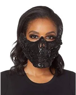 Spirit Halloween Black Skeleton Sequin Half Mask