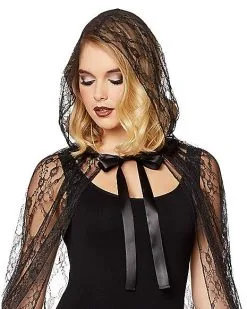 Spirit Halloween Adult Black Lace Cape -Halloween Clothing Theme Store 01479922 c