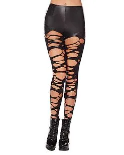 Spirit Halloween Black Punk Tattered Tights