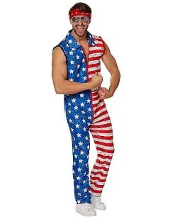 Spirit Halloween Adult Stars And Stripes Jumpsuit Costume