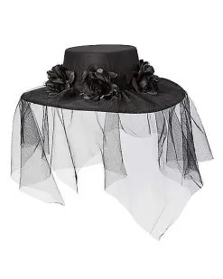 Spirit Halloween Black Veiled Day Of The Dead Flower Hat -Halloween Clothing Theme Store 01507011 c