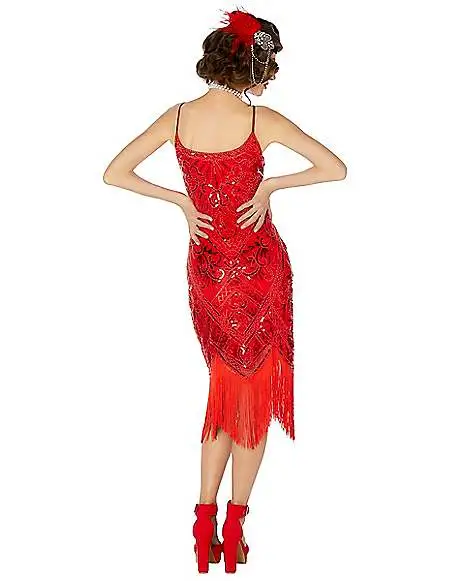 Spirit Halloween Adult Red Sequin Flapper Dress 4 Spirit Halloween Adult Red Sequin Flapper Dress - Image 2