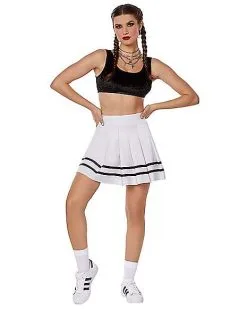 Spirit Halloween White Striped Pleated Cheerleader Skirt -Halloween Clothing Theme Store 01522218 c