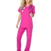 Spirit Halloween Adult Magenta Medical Scrubs Costume -Halloween Clothing Theme Store 01525971 a
