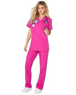 Spirit Halloween Adult Magenta Medical Scrubs Costume