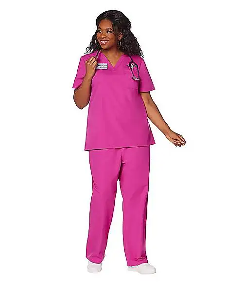 Spirit Halloween Adult Magenta Medical Scrubs Costume 4 Spirit Halloween Adult Magenta Medical Scrubs Costume - Image 2