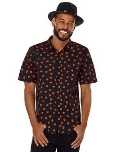 Spirit Halloween Pumpkin Print Button Down Shirt -Halloween Clothing Theme Store 01526292 c