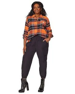 Spirit Halloween Adult Stay Spooky Flannel Shirt