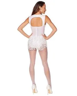 Spirit Halloween White Faux Leather Lace Plus Size Bodysuit -Halloween Clothing Theme Store 01558923 b