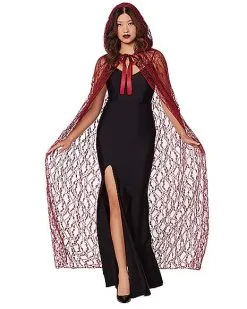 Spirit Halloween Adult Burgundy Lace Cape