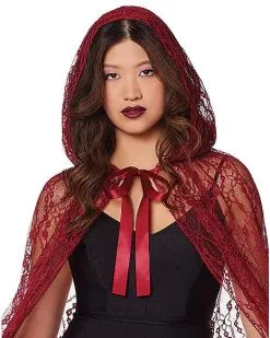 Spirit Halloween Adult Burgundy Lace Cape -Halloween Clothing Theme Store 01574193 c