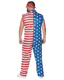 Spirit Halloween Adult Stars And Stripes Plus Size Jumpsuit Costume -Halloween Clothing Theme Store 01576016 b