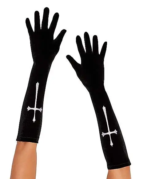 Spirit Halloween Black Gothic Cross Gloves 3 Spirit Halloween Black Gothic Cross Gloves