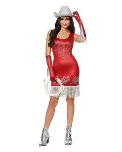 Spirit Halloween Adult Red Cowgirl Dress Costume