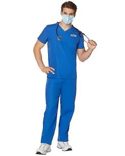Spirit Halloween Adult Blue Medical Scrubs Costume -Halloween Clothing Theme Store 07574312 c